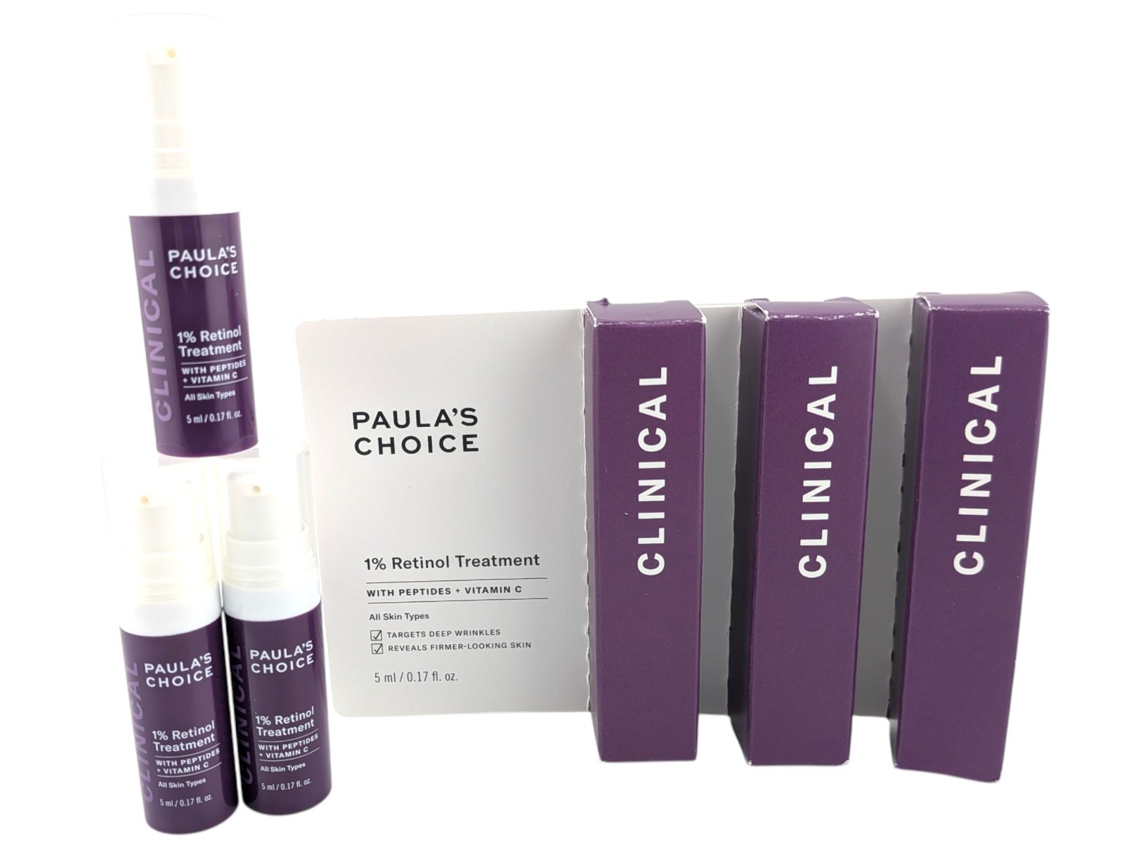 3x Paula’s Choice Clinical 1% Retinol Treatment w Peptides Vit C 5mL Each Travel