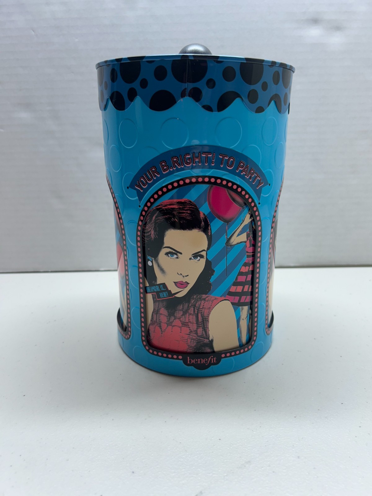 Benefit Cosmetics Vintage Carousel Tin Empty POREfessional Hoola Mascara