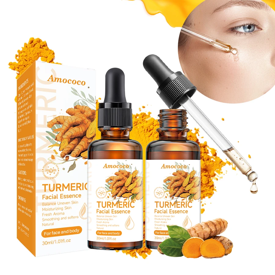 Amococo 2/3pcs Turmeric Serum Facial Essence 30ml Set Turmeric Extract Vitamin C Hyaluronic Acid Face Serum Moisturizing Hydrating Skin Care for Face and Body Nourishing Essence for Smooth Soft Skin Daily Routine